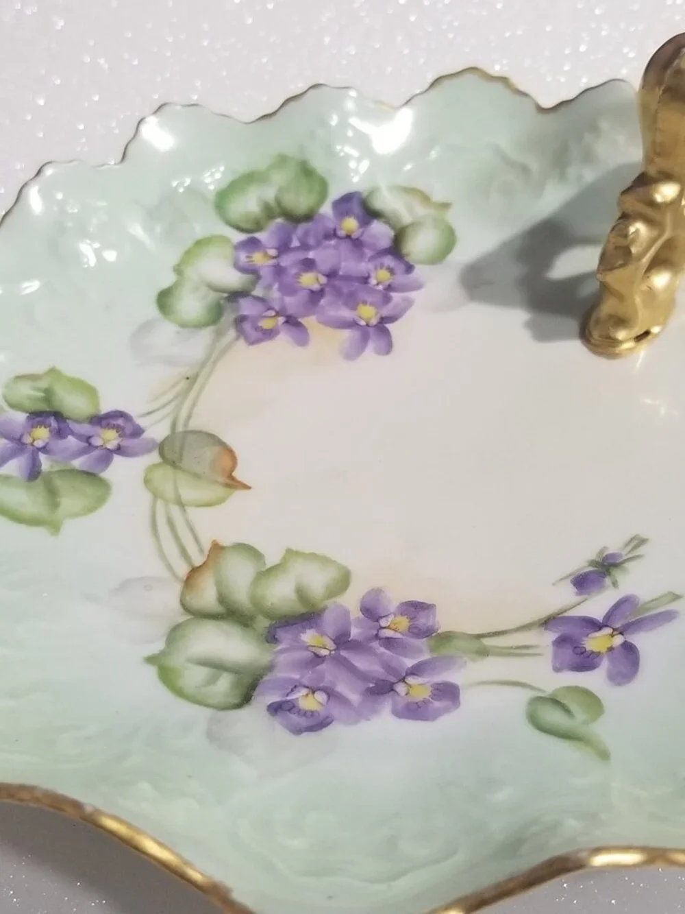 Antique MZ Austria Moritz Zdekauer Violet Floral Porcelain Candy Dish * READ*